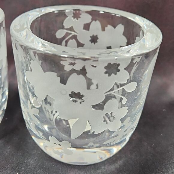 💜PartyLite Sakura Clear Frosted Etch Cherry Blossom Votive Holder Set of 2 - Picture 8 of 12
